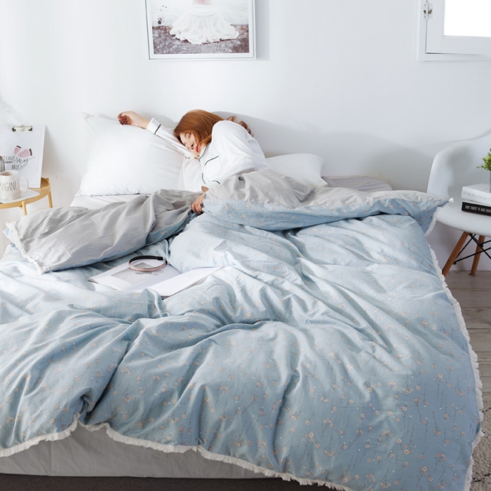 91家纺网 家纺一手货源 找家纺 涵宸家纺 新款13372流苏款全棉单品被套 清晨