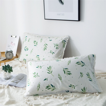 涵宸家纺 新款13372流苏款全棉单品枕套一对 抹绿