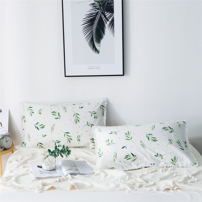 91家纺网 家纺一手货源 找家纺 涵宸家纺 新款13372流苏款全棉单品枕套一对 抹绿