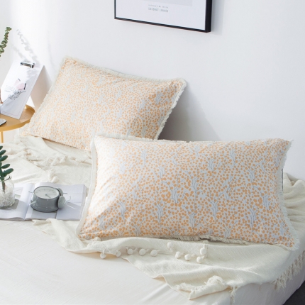 涵宸家纺 新款13372流苏款全棉单品枕套一对 浅忆