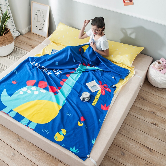 91家纺网 家纺一手货源 找家纺 涵宸家纺 新款全棉大版平网-睡袋恐龙乐园