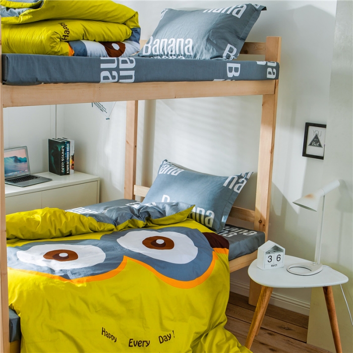 91家纺网 家纺一手货源 找家纺 涵宸家纺 全棉平网大版三件套系列 大眼萌仔黄