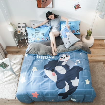 91家纺网 家纺一手货源 找家纺 （总）涵宸 chen新款绒-A棉大版B绒四件套