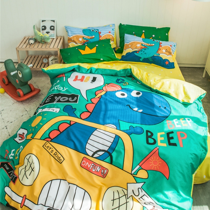 91家纺网 家纺一手货源 找家纺 加厚全棉刺绣四件套卡通四件套大版四件套全棉三件套儿童 恐龙假日