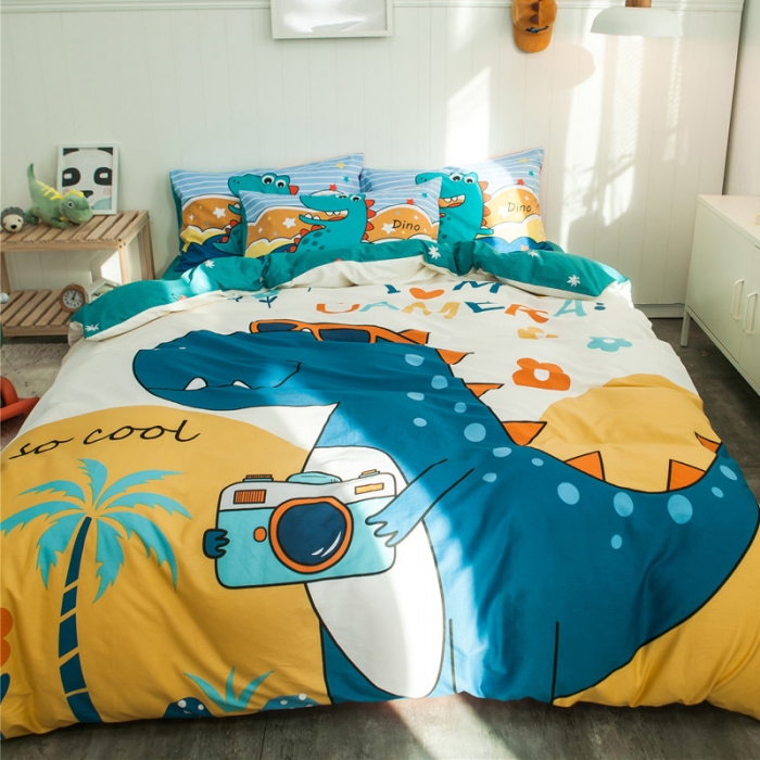 91家纺网 家纺一手货源 找家纺 加厚全棉刺绣四件套卡通四件套大版四件套全棉三件套儿童 恐龙游记