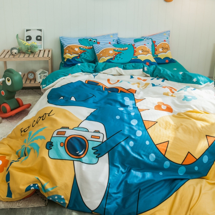 91家纺网 家纺一手货源 找家纺 加厚全棉刺绣四件套卡通四件套大版四件套全棉三件套儿童 恐龙游记