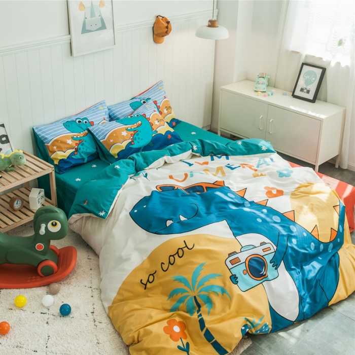 91家纺网 家纺一手货源 找家纺 加厚全棉刺绣四件套卡通四件套大版四件套全棉三件套儿童 恐龙游记