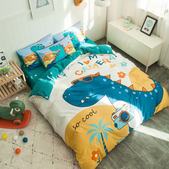 91家纺网 家纺一手货源 找家纺 加厚全棉刺绣四件套卡通四件套大版四件套全棉三件套儿童 恐龙游记