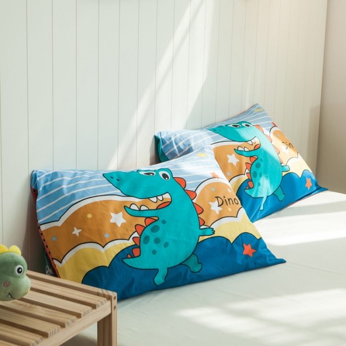 91家纺网 家纺一手货源 找家纺 涵宸 全棉枕套卡通枕套纯棉枕套儿童枕套48*74一对 恐龙园