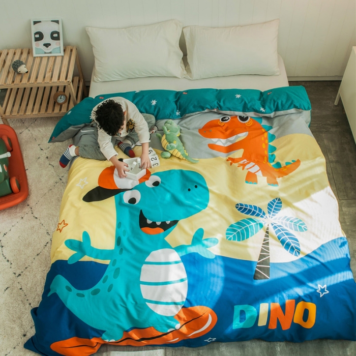 91家纺网 家纺一手货源 找家纺 单品大版全棉被套纯棉被套卡通儿童被套四件套学生单被套恐龙兄弟