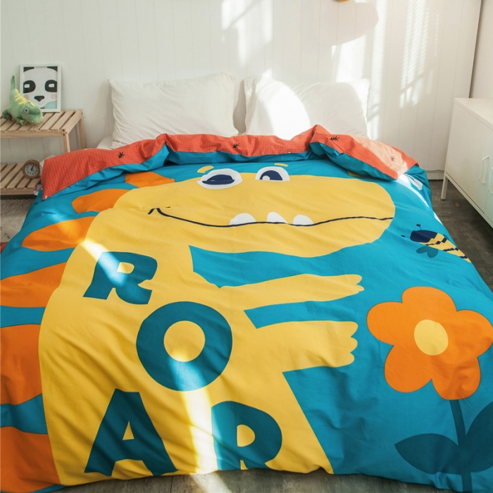 91家纺网 家纺一手货源 找家纺 单品大版全棉被套纯棉被套卡通儿童被套四件套学生单被套中华恐龙