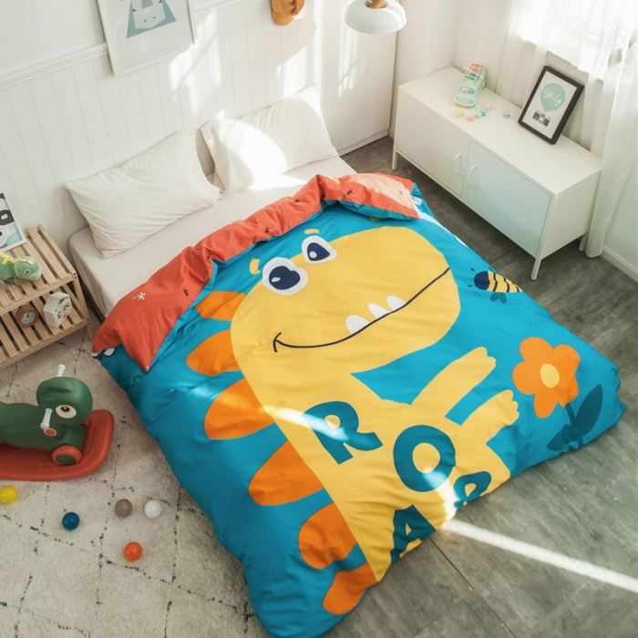 91家纺网 家纺一手货源 找家纺 单品大版全棉被套纯棉被套卡通儿童被套四件套学生单被套中华恐龙
