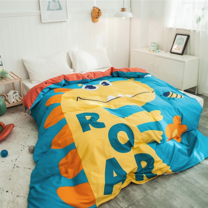91家纺网 家纺一手货源 找家纺 单品大版全棉被套纯棉被套卡通儿童被套四件套学生单被套中华恐龙