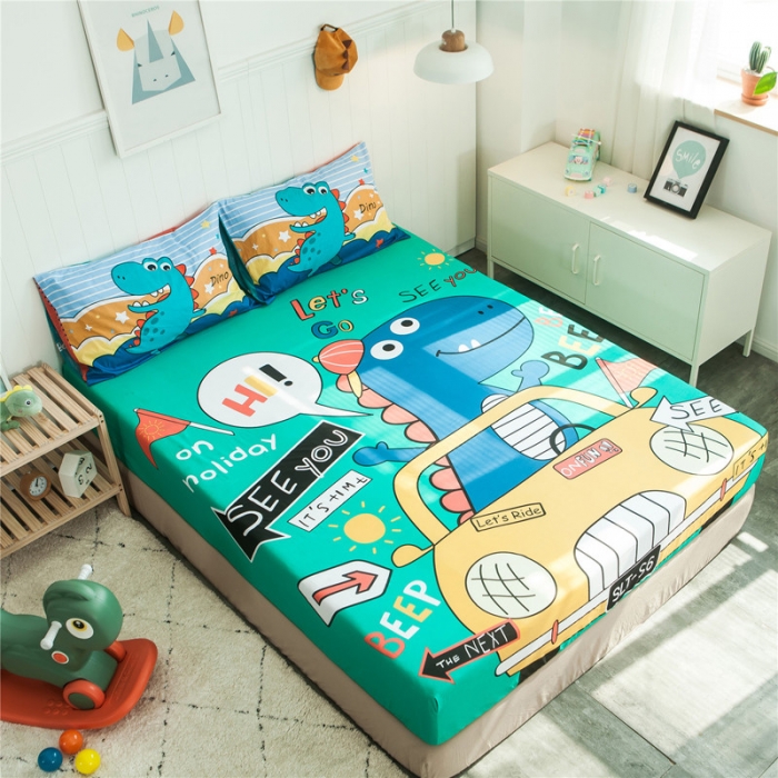 91家纺网 家纺一手货源 找家纺 涵宸全棉大版床笠纯棉床笠卡通儿童学生单床笠单品床笠恐龙假日