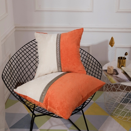 希诺家居 中式简约雪尼尔拼接撞色沙发抱枕靠垫 绛雪春-橘色