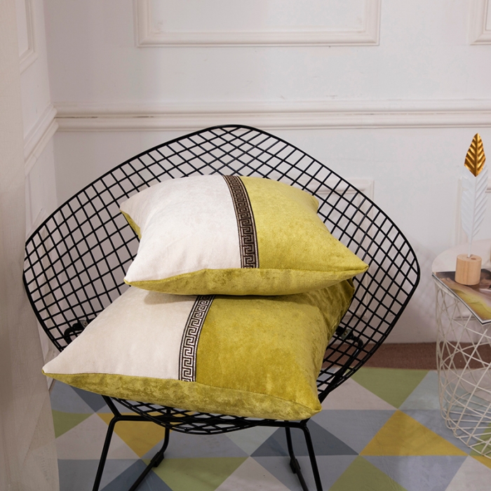 91家纺网 家纺一手货源 找家纺 希诺家居 中式简约雪尼尔拼接撞色沙发抱枕靠垫 绛雪春-绿色