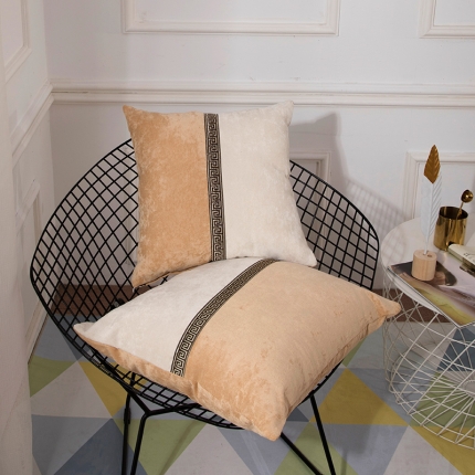 希诺家居 中式简约雪尼尔拼接撞色沙发抱枕靠垫 绛雪春-米色