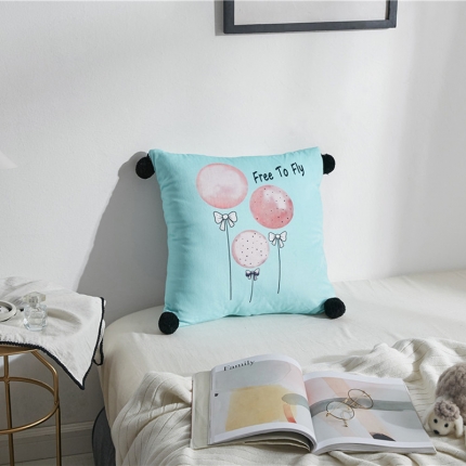 91家纺网 家纺一手货源 找家纺 （总）希诺家居 小清新毛球款双面数码印花水晶绒抱枕