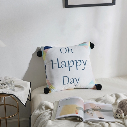 91家纺网 家纺一手货源 找家纺 （总）希诺家居 小清新毛球款双面数码印花水晶绒抱枕