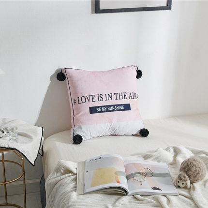 希诺家居 小清新毛球款双面数码印花水晶绒抱枕 粉白拼接