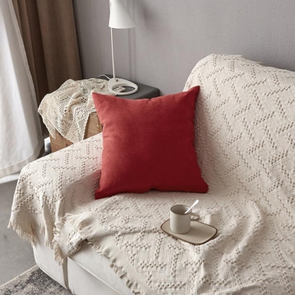 希诺家居 纯色素色雪尼尔棉花线抱枕北欧风港式风沙发靠垫 红色