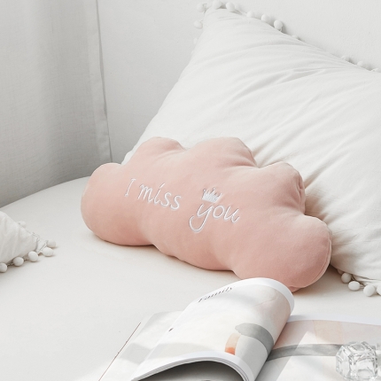 91家纺网 家纺一手货源 找家纺 希诺2019新款ins异形刺绣抱枕 樱花粉云朵55*25cm