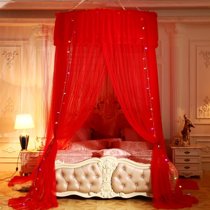 91家纺网 家纺一手货源 找家纺 雪姿2023新品三开门直径1.2米圆顶蚊帐-星空 红色