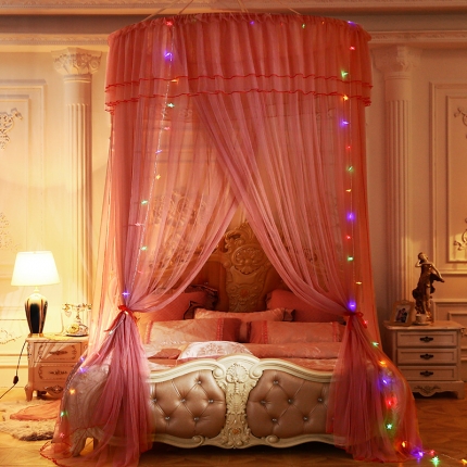 91家纺网 家纺一手货源 找家纺 雪姿2023新品三开门直径1.2米圆顶蚊帐-星空 豆沙色