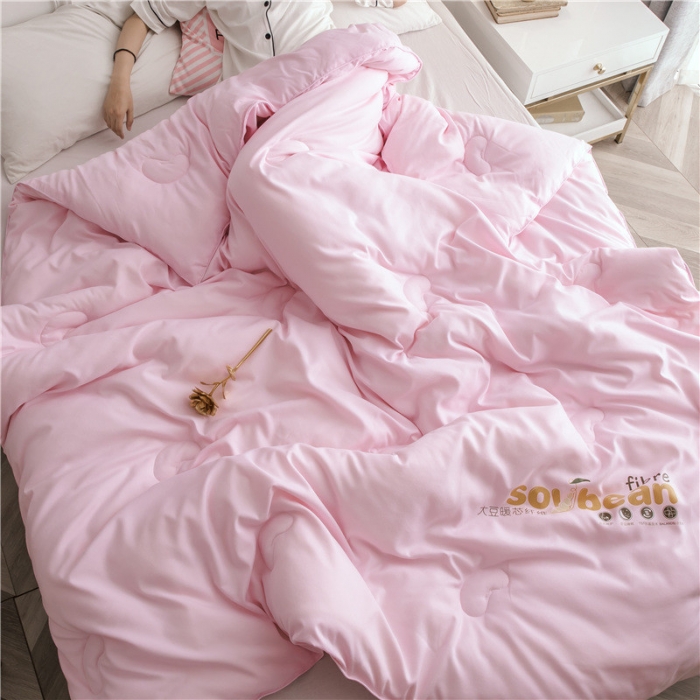 91家纺网 家纺一手货源 找家纺 大豆纤维加厚保暖冬被四季被春秋被子母被被子被芯  粉色