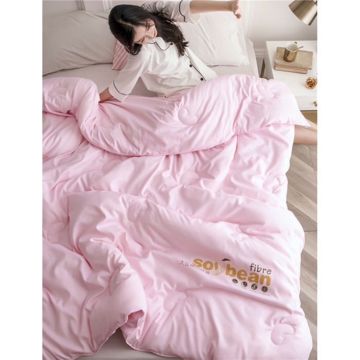 91家纺网 家纺一手货源 找家纺 大豆纤维加厚保暖冬被四季被春秋被子母被被子被芯  粉色