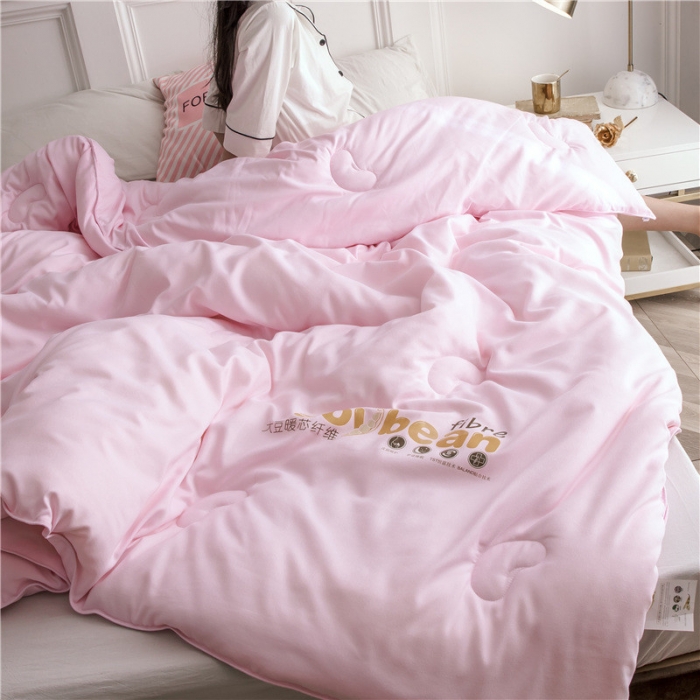 91家纺网 家纺一手货源 找家纺 大豆纤维加厚保暖冬被四季被春秋被子母被被子被芯  粉色
