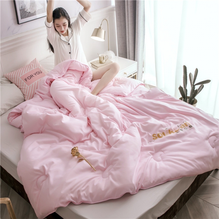 91家纺网 家纺一手货源 找家纺 大豆纤维加厚保暖冬被四季被春秋被子母被被子被芯  粉色