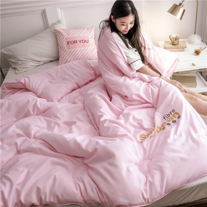 91家纺网 家纺一手货源 找家纺 大豆纤维加厚保暖冬被四季被春秋被子母被被子被芯  粉色