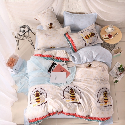 91家纺网 家纺一手货源 找家纺 米粒家纺 2018新品芦荟棉四件套蜜蜂宝贝