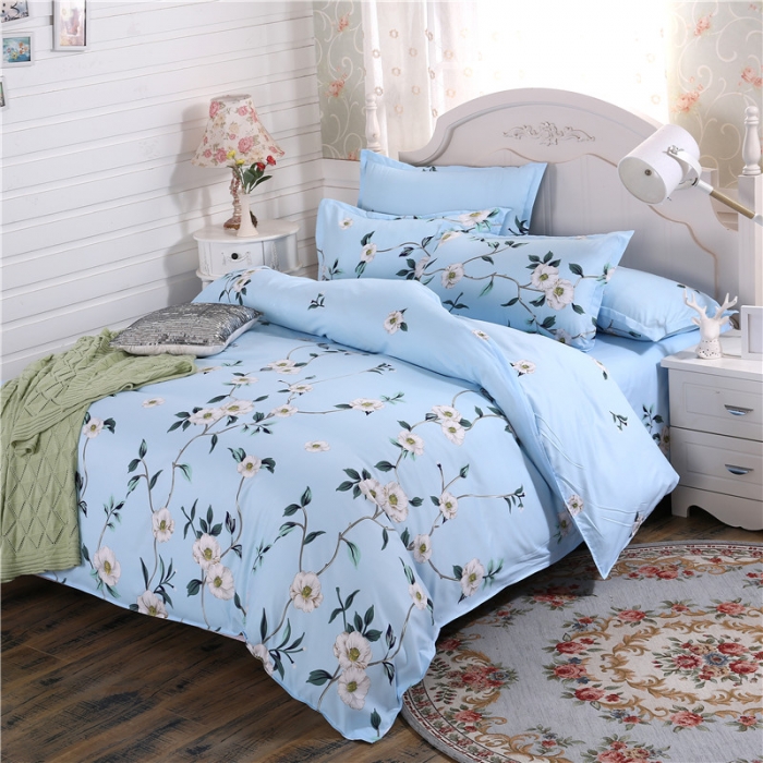 91家纺网 家纺一手货源 找家纺 米粒家纺 2018新品芦荟棉四件套瑾年寻芳