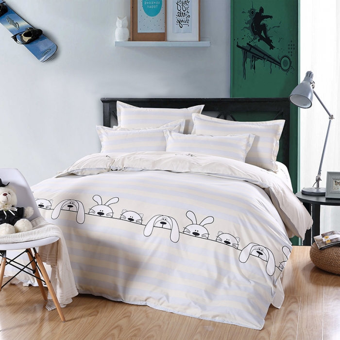 91家纺网 家纺一手货源 找家纺 米粒家纺 2018新品芦荟棉四件套萌宠乐园