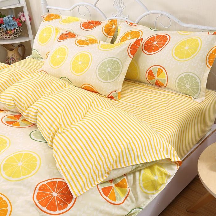 91家纺网 家纺一手货源 找家纺 米粒家纺 2018新品芦荟棉四件套柠檬C