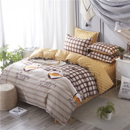 91家纺网 家纺一手货源 找家纺 米粒家纺 2018新品芦荟棉四件套猫头鹰