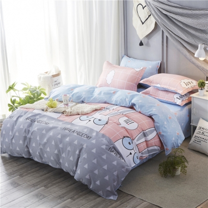 91家纺网 家纺一手货源 找家纺 米粒家纺 2018新品芦荟棉四件套兔子先生