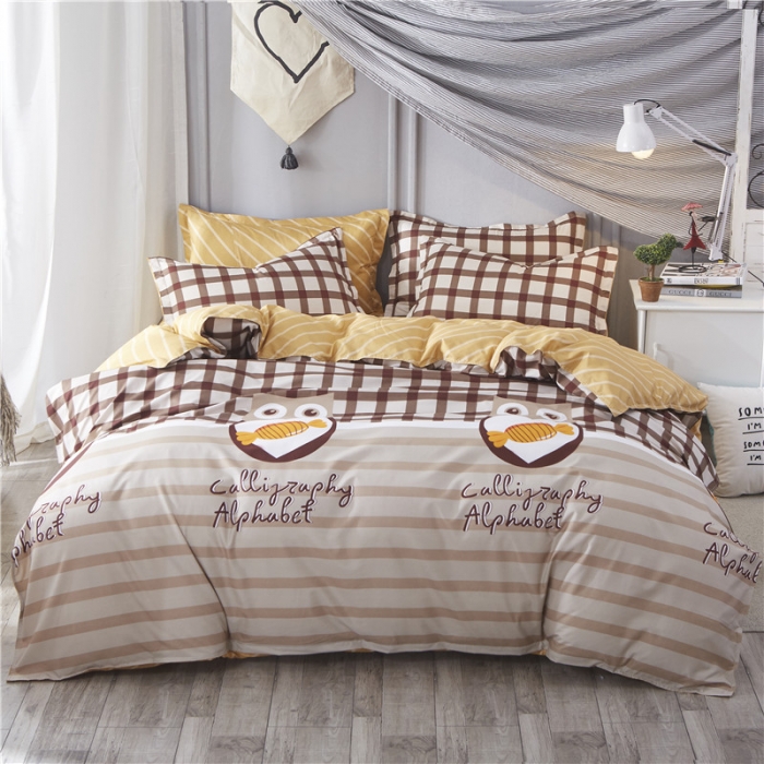 91家纺网 家纺一手货源 找家纺 米粒家纺 2018新品芦荟棉四件套猫头鹰