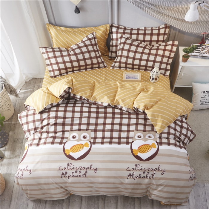 91家纺网 家纺一手货源 找家纺 米粒家纺 2018新品芦荟棉四件套猫头鹰