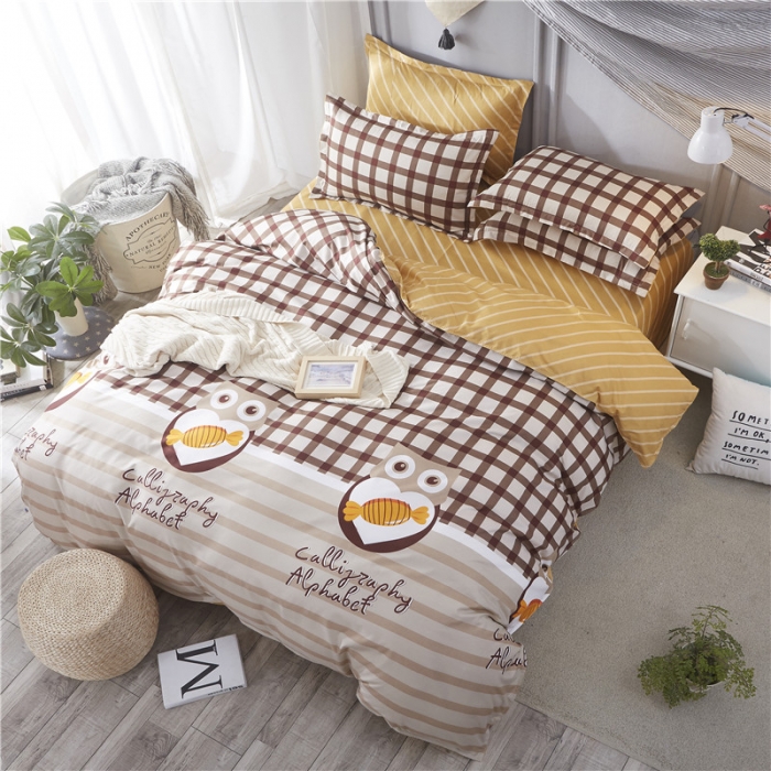 91家纺网 家纺一手货源 找家纺 米粒家纺 2018新品芦荟棉四件套猫头鹰