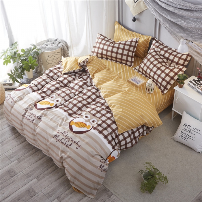 91家纺网 家纺一手货源 找家纺 米粒家纺 2018新品芦荟棉四件套猫头鹰