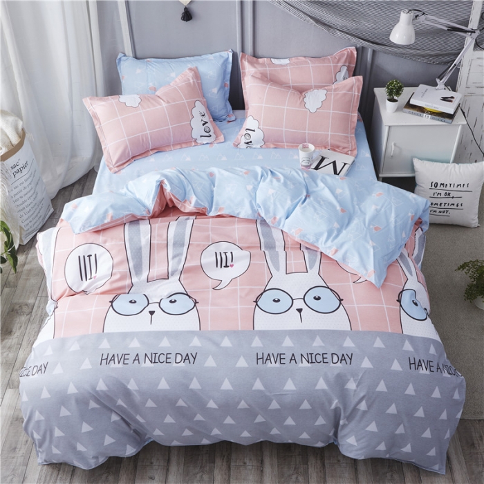 91家纺网 家纺一手货源 找家纺 米粒家纺 2018新品芦荟棉四件套兔子先生