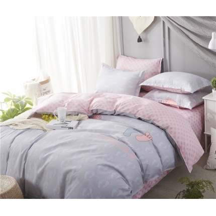 米粒家纺 2018新品芦荟棉四件套小脚丫