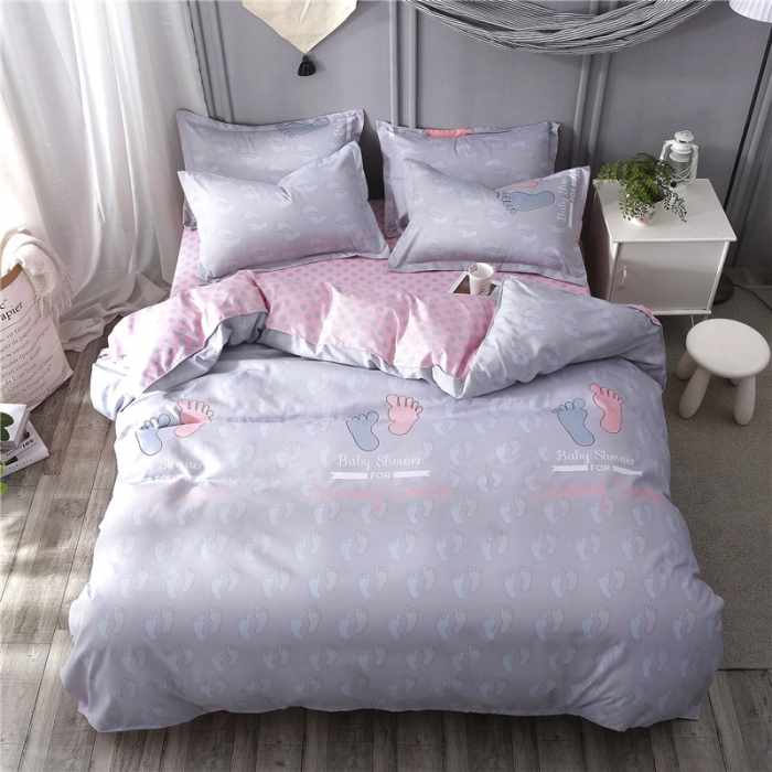 91家纺网 家纺一手货源 找家纺 米粒家纺 2018新品芦荟棉四件套小脚丫