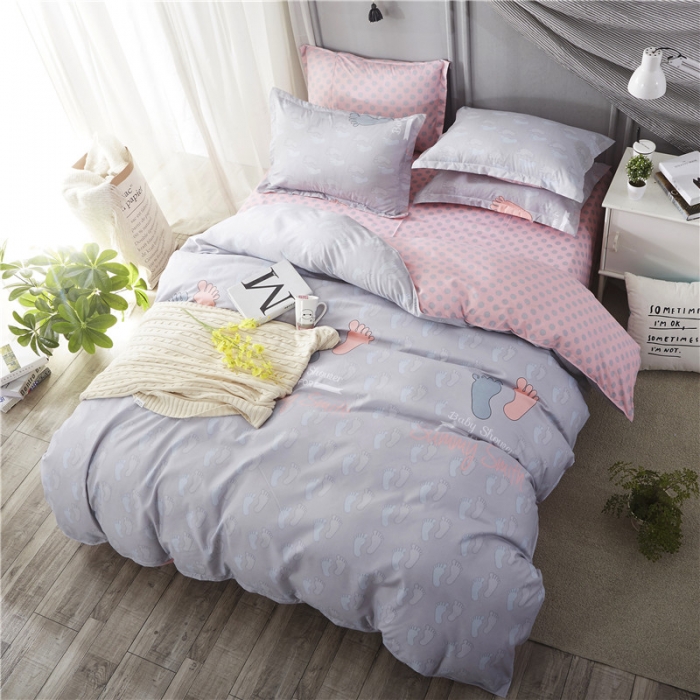 91家纺网 家纺一手货源 找家纺 米粒家纺 2018新品芦荟棉四件套小脚丫