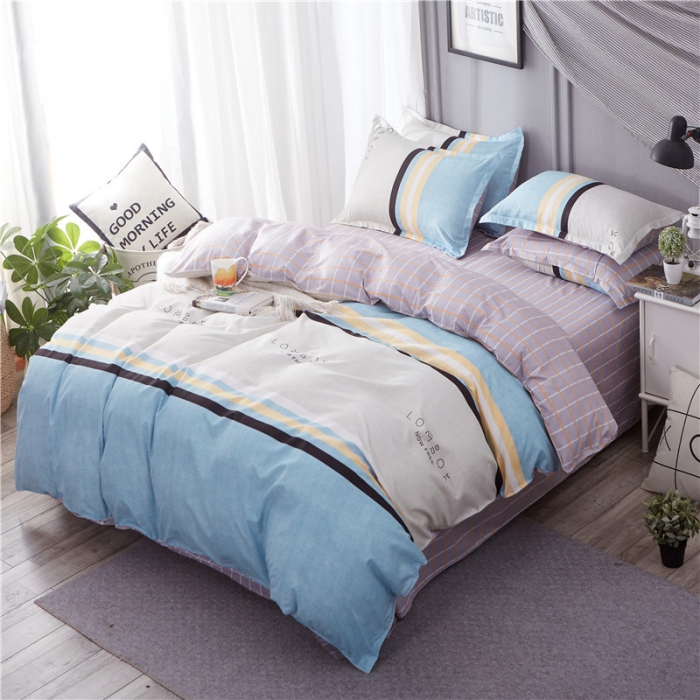 91家纺网 家纺一手货源 找家纺 米粒家纺 2018新品芦荟棉四件套北欧风情-蓝