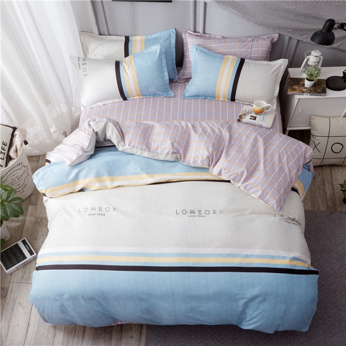 91家纺网 家纺一手货源 找家纺 米粒家纺 2018新品芦荟棉四件套北欧风情-蓝