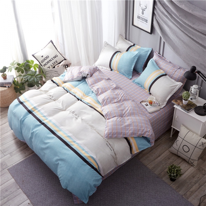 91家纺网 家纺一手货源 找家纺 米粒家纺 2018新品芦荟棉四件套北欧风情-蓝